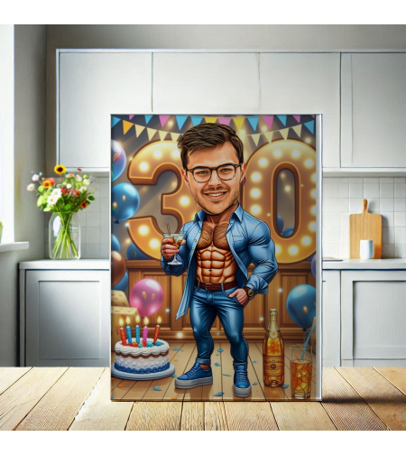 Стъклена дъска Карикатура Рожден ден 30 мъж