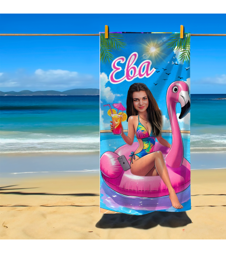 Кърпа за плаж Карикатура Момиче фламинго