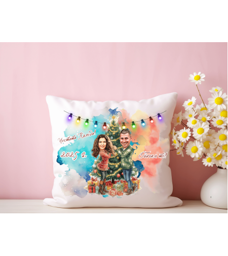 Персонализирана възглавничка Каркатура семейство Коледа 3
