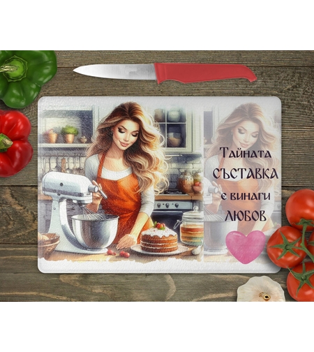 Стъклена дъска за рязане Тайната съставка е любов 10