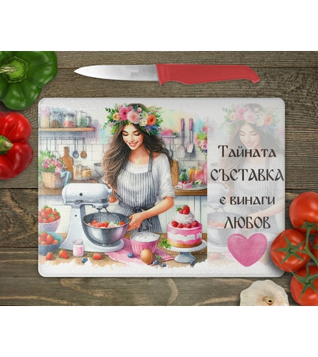 Стъклена дъска за рязане Тайната съставка е любов 4