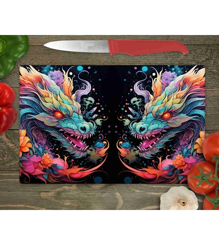 Стъклена дъска за рязане Неонов дракон 1