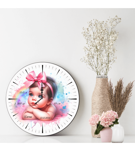 Персонализиран стъклен часовник Бебешка визитка 4