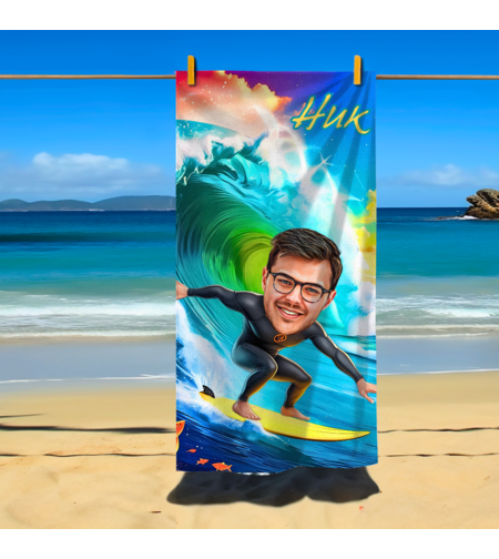 Кърпа за плаж Карикатура Плаж мъж вълна борд