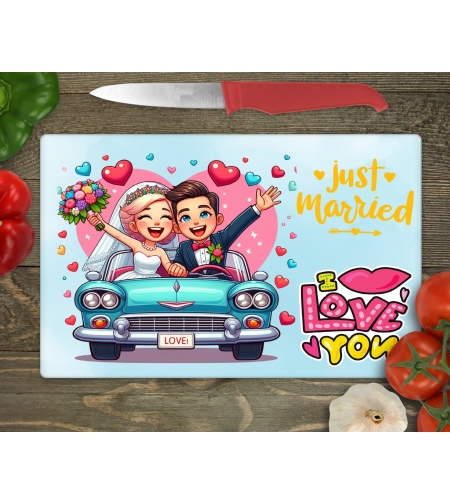 Стъклена дъска за рязане Младоженци 7
