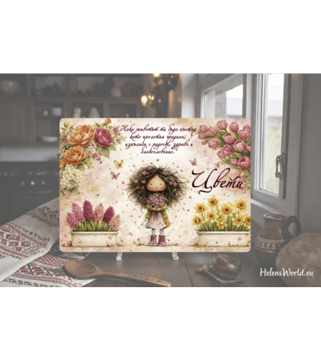 Стъклена дъска за рязане , 8ми март,Цветница - 81