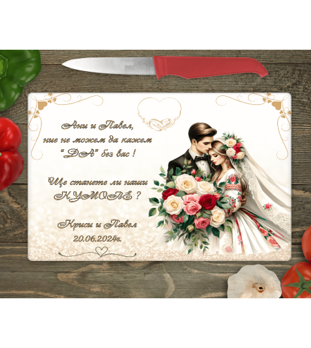 Стъклена дъска за рязане  Кум/Кума/ Булка 2