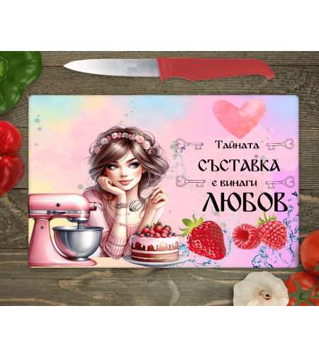Стъклена дъска за рязане Тайната съставка е любов 15