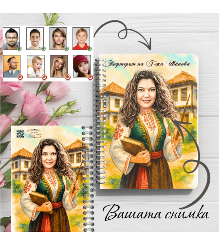 Тефтер ръчно правен персонализиран Учителка карикатура 3