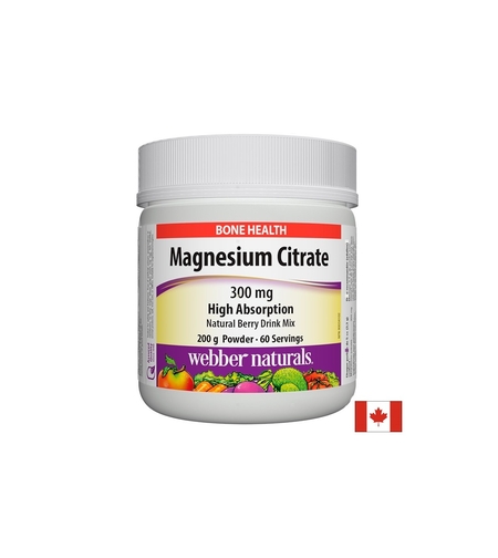 Magnesium Citrate - Магнезий цитрат с висока абсорбация 300 mg, 200 g прах с вкус на горски плодове Webber Naturals