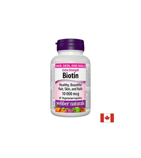 Biotin Extra Strength / Биотин екстра сила, 10000 mcg, 45 капсули Webber Naturals