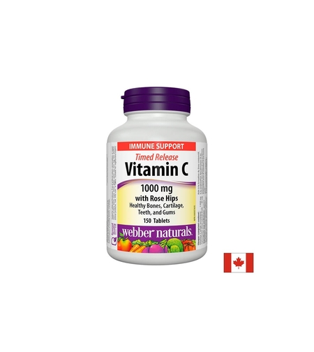 Витамин С 1000 mg с удължено освобождаване + Шипка, 150 таблетки, Webber Naturals