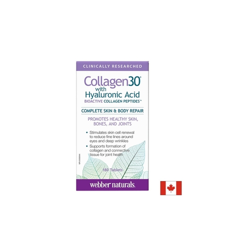Collagen30® with Hyaluronic Acid / Колаген (биоактивни колагенови пептиди) с хиалуронова киселина, 180 таблетки Webber Naturals