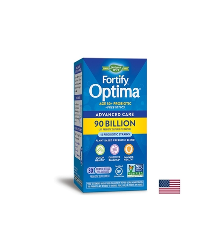 Fortify Optima® Advanced Care Age 50+ Фортифай Оптима пробиотик + пребиотици, 90 милиарда активни пробиотици, 30 капсули Nature’s Way