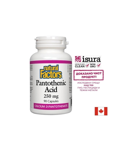 Pantothenic Acid - Пантотенова киселина / Витамин В5 (калциев д-пантотенат), 250 mg, 90 капсули Natural Factors