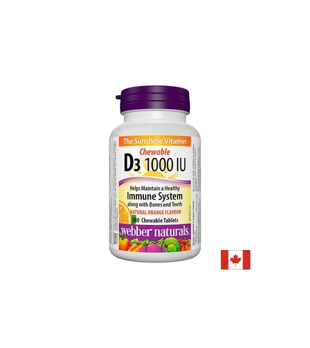 Здрави кости и зъби - Витамин D3 1000 IU, 180 дъвчащи таблетки Webber Naturals