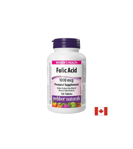 Фолиева киселина 1000 µg, Folic Acid, 120 таблетки, Webber Naturals