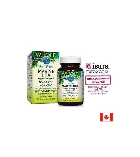 Marine DHA Vegan Omega-3 Whole Earth & Sea®/ Веган Омега-3 от микроводорасли 300 mg x 30 софтгел капсули Natural Factors