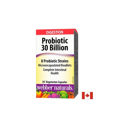 Probiotic 30 billion / 8 Probiotic Strains / Пробиотик, 30 млрд. активни пробиотици, 8 пробиотични щама, 30 капсули Webber Naturals