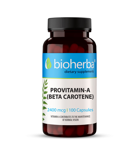 ВИТАМИН-A (БЕТА КАРОТЕН) / PROVITAMIN-A (BETA KAROTENE), 100 капсули, 2400 мкг, Биохерба