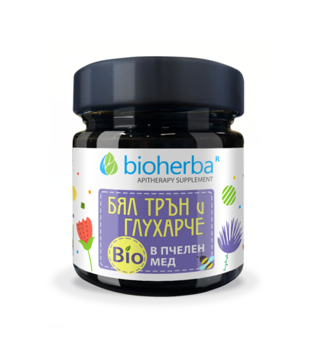БЯЛ ТРЪН И ГЛУХАРЧЕ В БИО ПЧЕЛЕН МЕД, БИОХЕРБА, 280 гр.