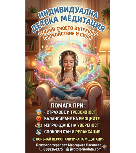 Изготвяне на лична персонална и уникална медитация- визуализация за Вашето дете по преодоляване на конкретен проблем.