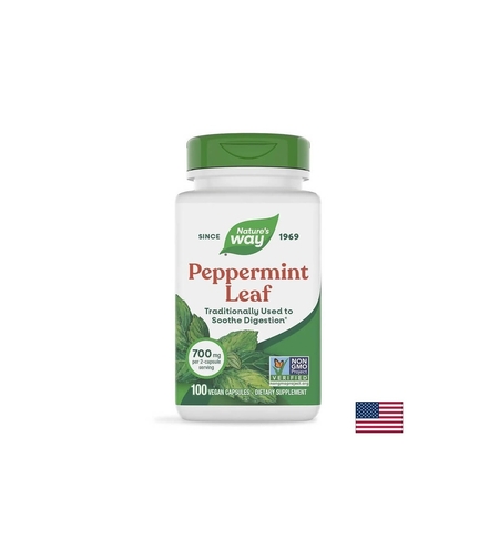 Peppermint Leaf - Мента (лист) – за успокояване на раздразненото дебело черво 350 mg, 100 капсули Nature’s Way