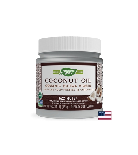 Кокосово масло, 62% MCT мастни киселини - Coconut Oil Organic Extra Virgin, 474 ml, 32 дози Nature’s Way