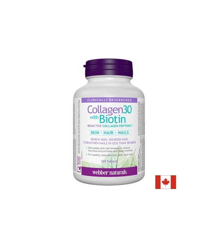 Collagen30 with Biotin / Колаген (биоактивни колагенови пептиди) с биотин, 120 таблетки Webber Naturals
