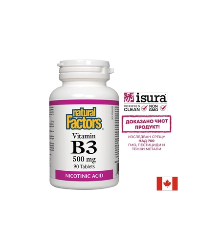 Vitamin B3/ Витамин В3 (никотинова киселина) 500 mg х 90 таблетки Natural Factors