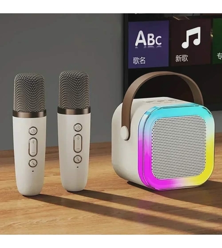 Мини караоке Bluethooth RGB тонколона с 2 микрофона