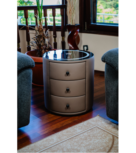 Смарт Шкаф SPHERE - безжично зареждане, Bluetooth стерео тонколона 20W, USB-A & USB-C, LED осветление (Цвят: Кафяв)