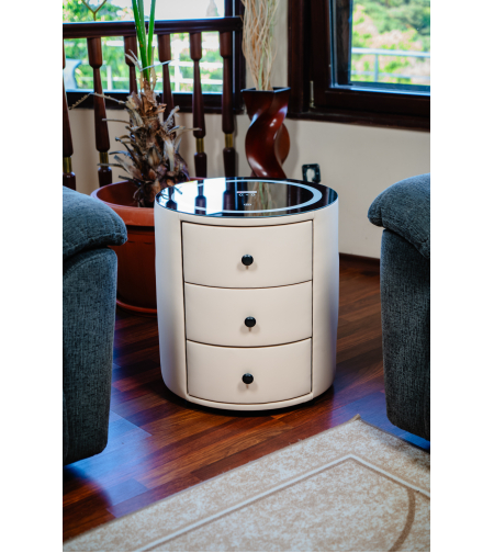 Смарт Шкаф SPHERE - безжично зареждане, Bluetooth стерео тонколона 20W, USB-A & USB-C, LED осветление (Цвят: Бежов)