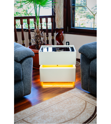 Смарт Шкаф SENSOR GLOW - безжично зареждане, Bluetooth стерео тонколона 20W, USB-A & USB-C, LED осветление (Цвят: Бял)