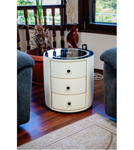 Смарт Шкаф SPHERE - безжично зареждане, Bluetooth стерео тонколона 20W, USB-A & USB-C, LED осветление (Цвят: Бял)