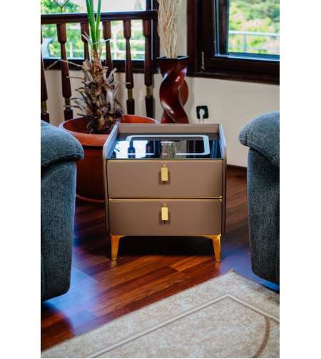 Смарт Шкаф GOLD LINE - безжично зареждане, Bluetooth стерео тонколона 20W, USB-A & USB-C, LED осветление (Цвят: Кафяв)