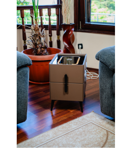 Смарт Шкаф MINI - безжично зареждане, Bluetooth стерео тонколона 20W, USB-A & USB-C, LED осветление (Кафяв)