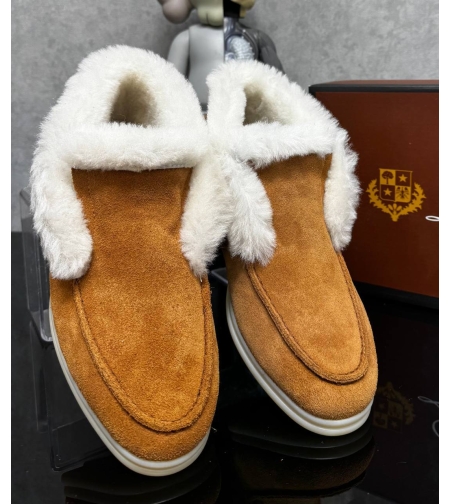 Loro Piana Suede Shearling Ankle Boots “Caramel”