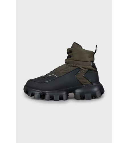 Prada Monolith Gabardine Boots – Military Green / Black