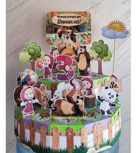 Картонена торта  Маша и Мечока 3 / Маша и Медведь