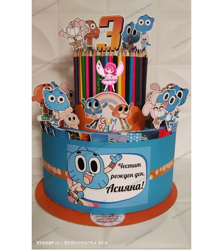 Торта от книжки и моливи ГЪМБОЛ 4 / Gumball