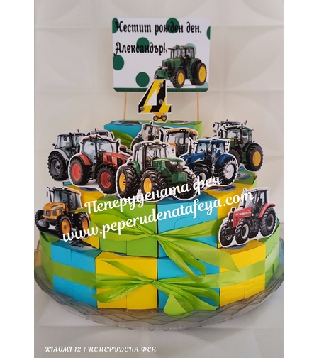 Картонена торта ТРАКТОРЧЕТА  / Tractors