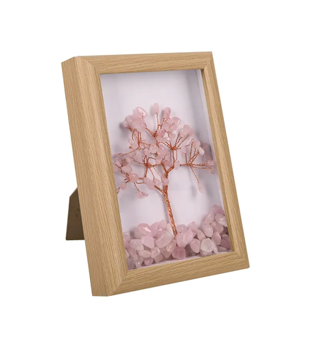 Дърво на живота РОЗОВ КВАРЦ в рамка /естествени камъни/