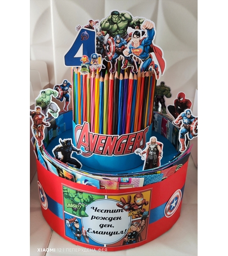 Торта от книжки и моливи ОТМЪСТИТЕЛИТЕ 2 / Avengers