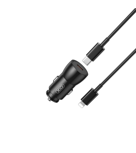 Зарядно устройство за кола комплект XO CC57 PD 30W 1x USB 1x USB-C с кабел USB-C - Lightning, Черен