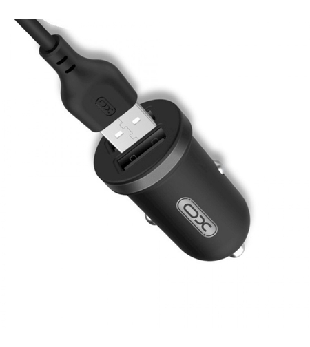 Зарядно устройство за кола комплект XO TZ08 с 2 USB изхода, с кабел Lightning, 12V, 2.1A, Черен