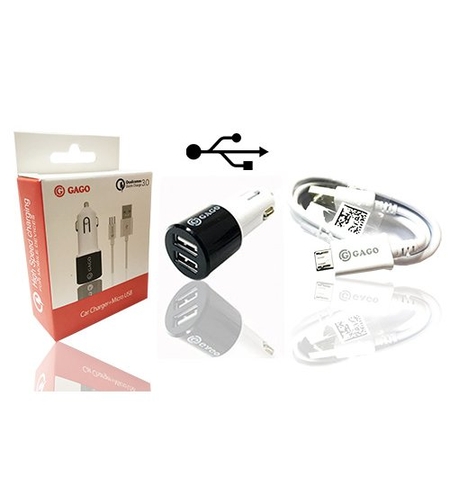 Dual USB Зарядно 12-24V А2.1 GAGO с A2 Micro Usb кабел