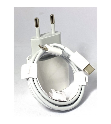 20W Зарядно устройство + USB Кабел Type-C към Lightning за iPhone - Бял