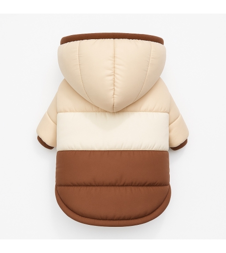 Елегантно зимно яке с качулка за кучета - цвят кафе