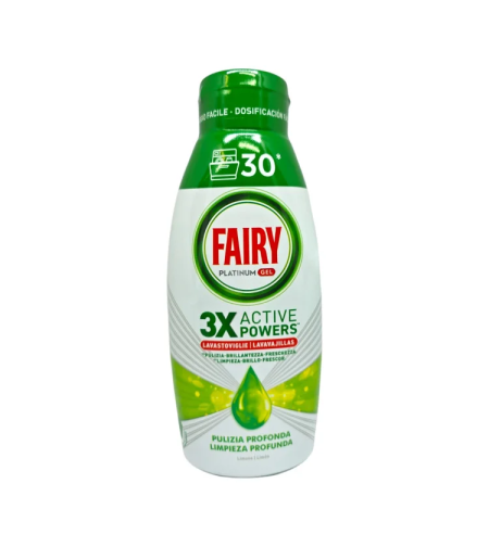 FAIRY platinum гел за съдомиялна машина, All in One, Лимон, 30 измивания, 600мл
